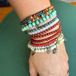 Set of 12 Colorful Beaded Bracelets, crystal or glass beads